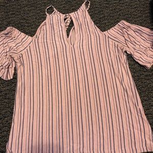 Pink and blue striped shirt with shoulder cut outs
